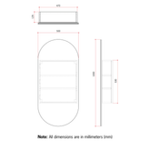 Thermogroup Lincoln Pill Mirror Cabinet 500mm X 1000mm X 150mm - White